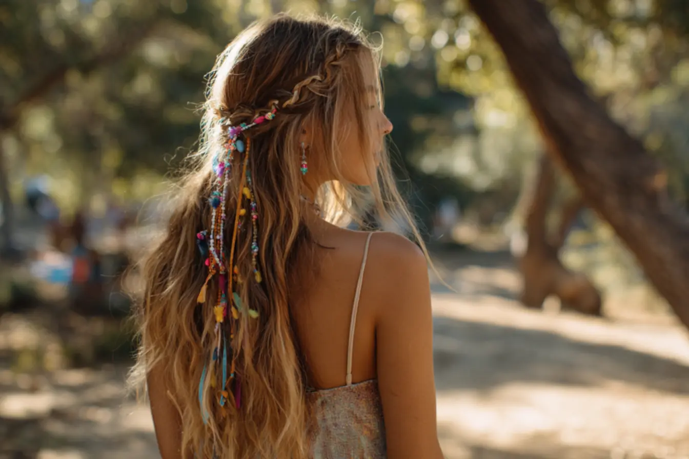 Passo a passo de tererê sendo preso rente à raiz em cabelo longo