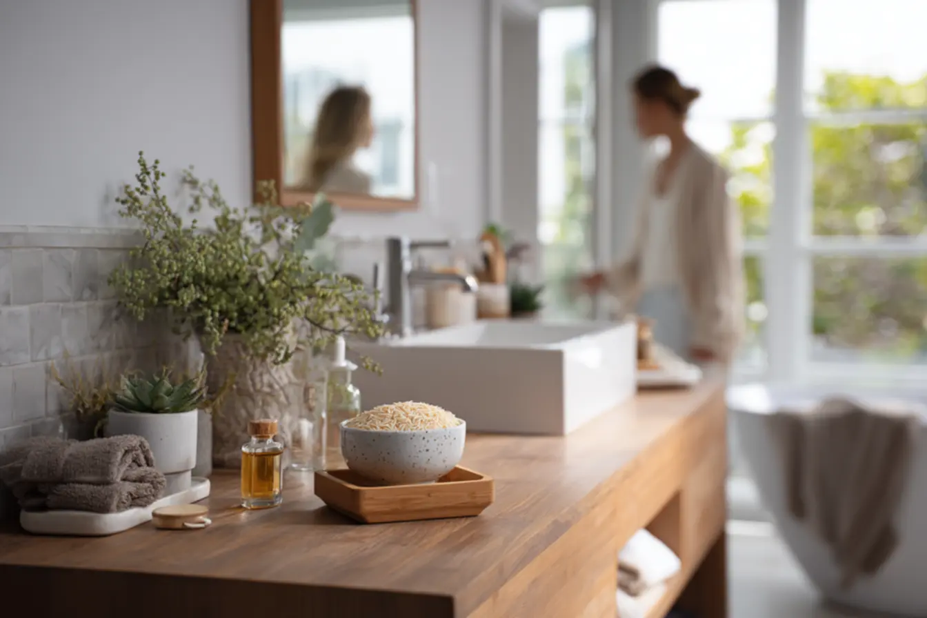Passo a passo de aromatizador caseiro com arroz cru e óleo essencial para banheiro