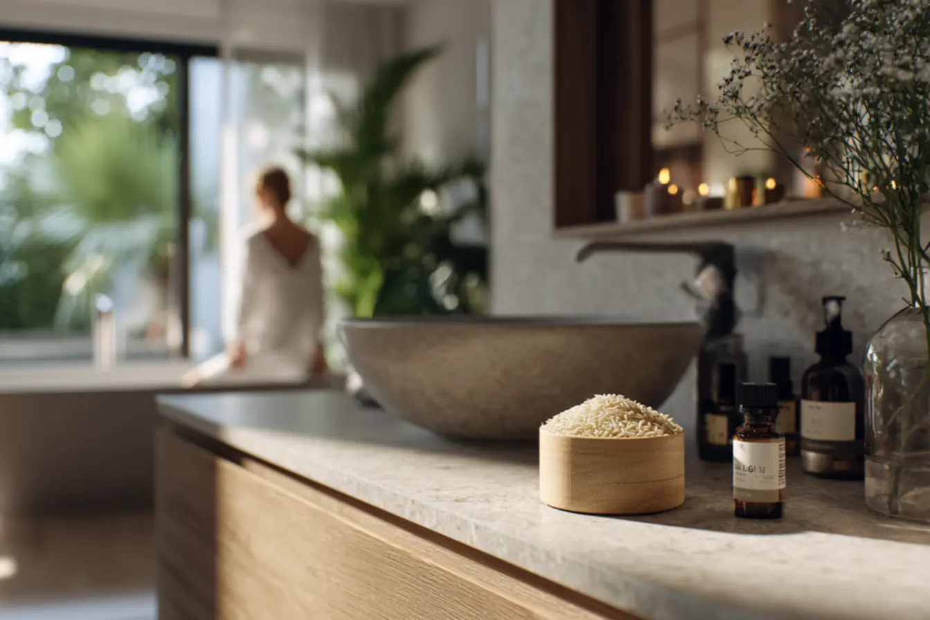 Banheiro perfumado com aromatizador natural de arroz e óleos essenciais