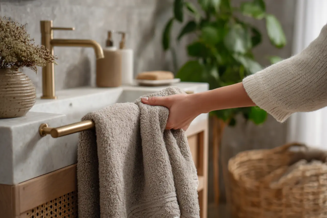 Detalhe de porta toalha moderno mostrando organização e praticidade no banheiro