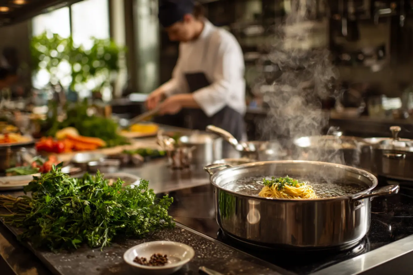 Espaço e movimento na cozedura do macarrão