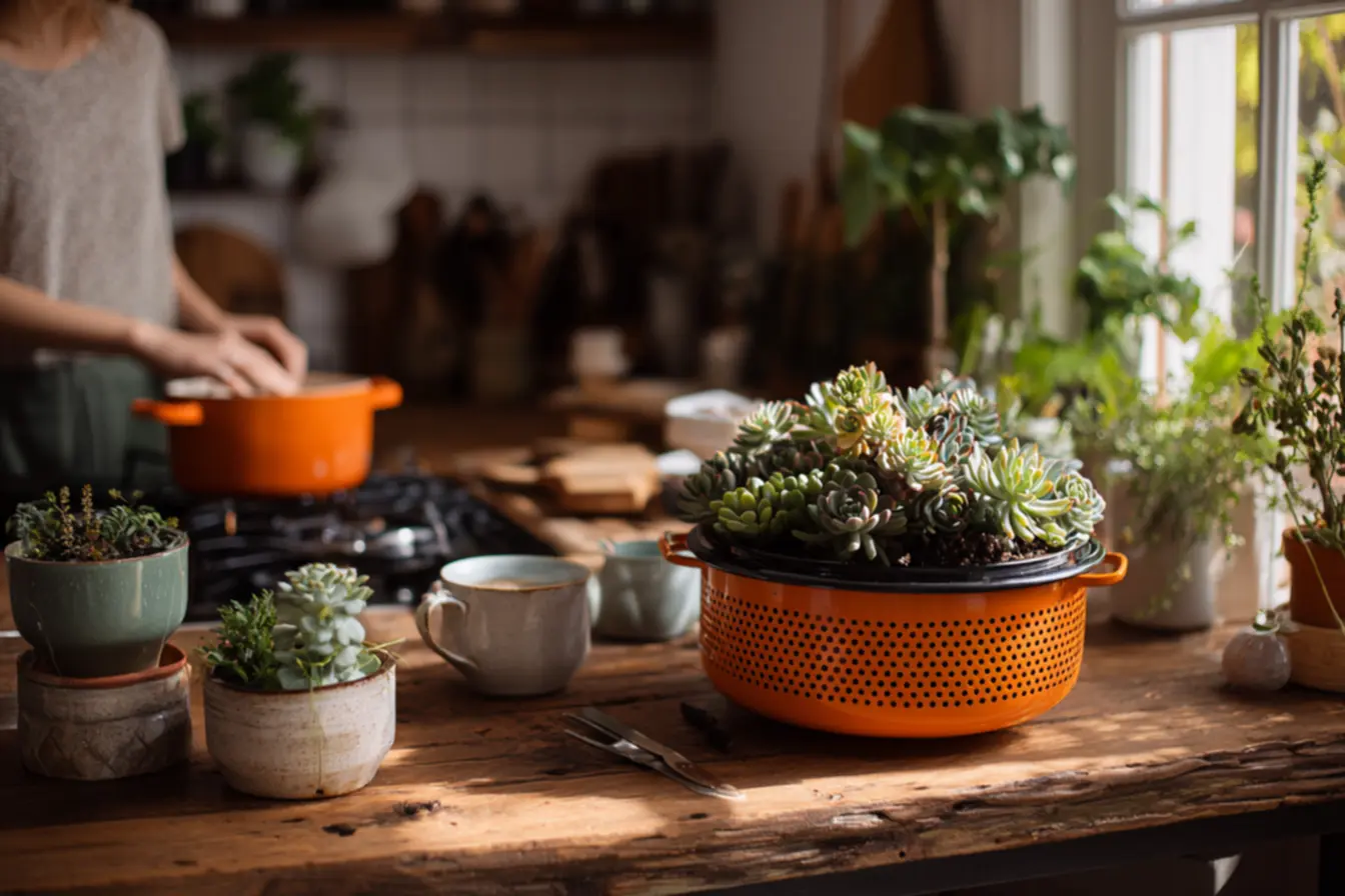 Passo a passo de preparação do escorredor para usar como vaso com drenagem