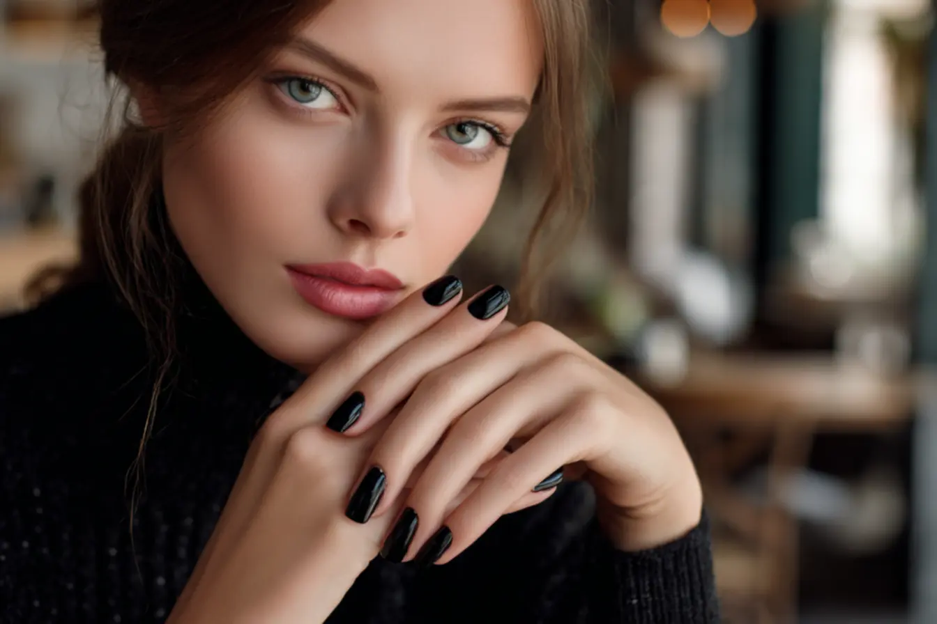 Unhas bailarina pretas em gel sofisticadas com acabamento profissional