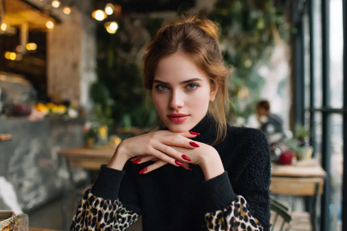 Variações de tons de vermelho combinados com estampa de onça nas unhas