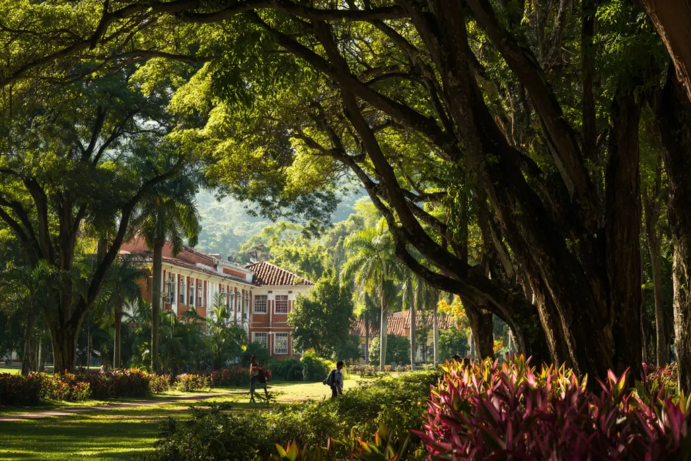 Panorama da cidade de Lavras ao entardecer, mostrando a tranquilidade e a infraestrutura urbana em meio à natureza mineira.
