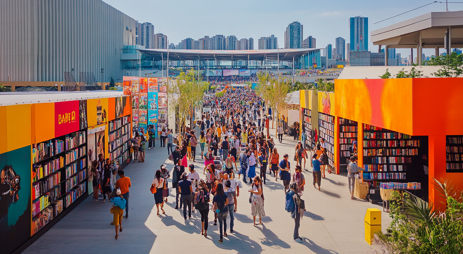 Pessoas apreciando a literatura na Bienal