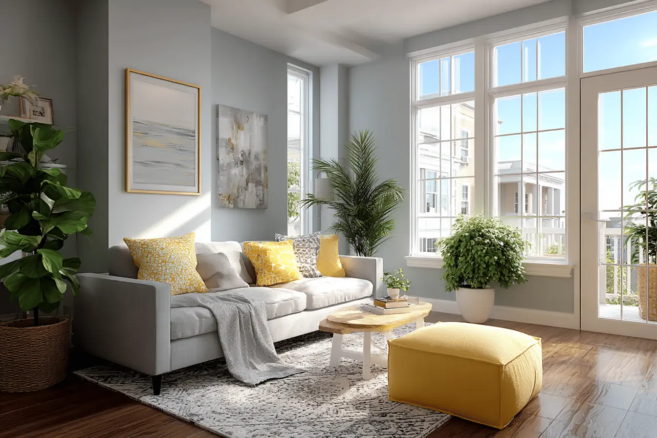 Planejamento de interiores e paleta de cores para decorar apartamento