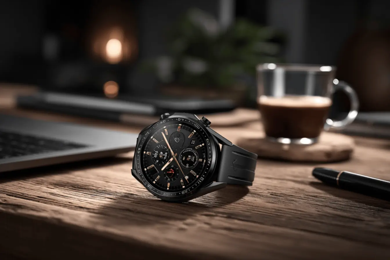 Close-up de smartwatch exibindo interface de IA, indicando o futuro dos melhores smartwatches e dispositivos vestíveis.