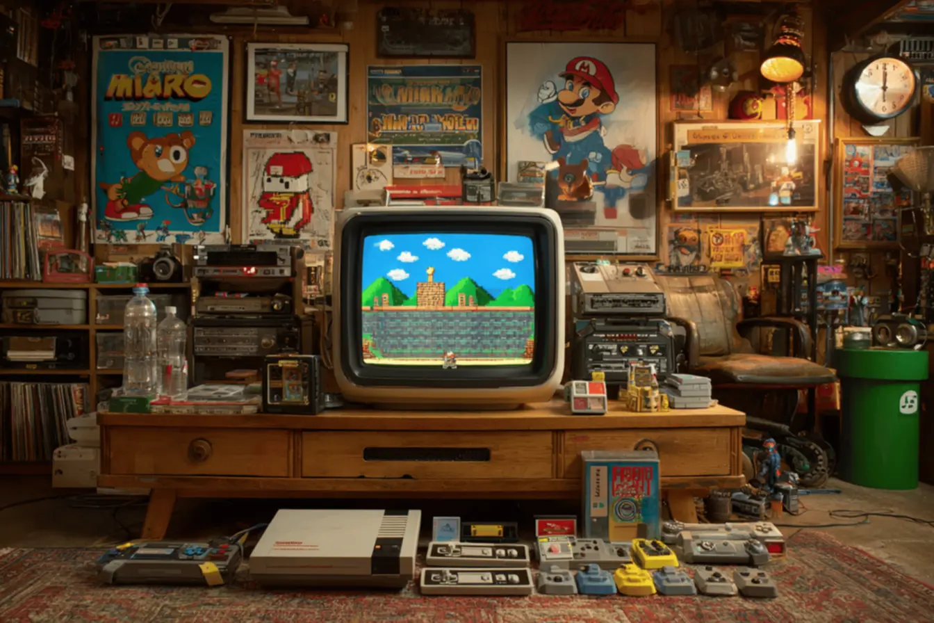 Visão panorâmica de um mundo de videogame com elementos fantásticos, ilustrando a magia dos melhores jogos