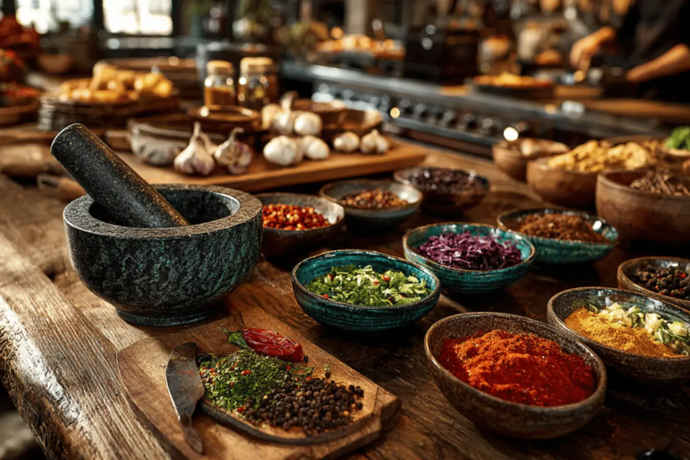 Especiarias coloridas em tigelas, prontas para transformar a culinária e o modo de como temperar comida.