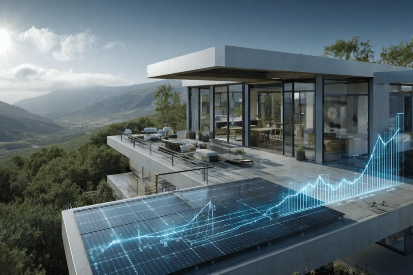 Painéis solares fotovoltaicos instalados em telhado, mostrando a beleza e funcionalidade da energia limpa.