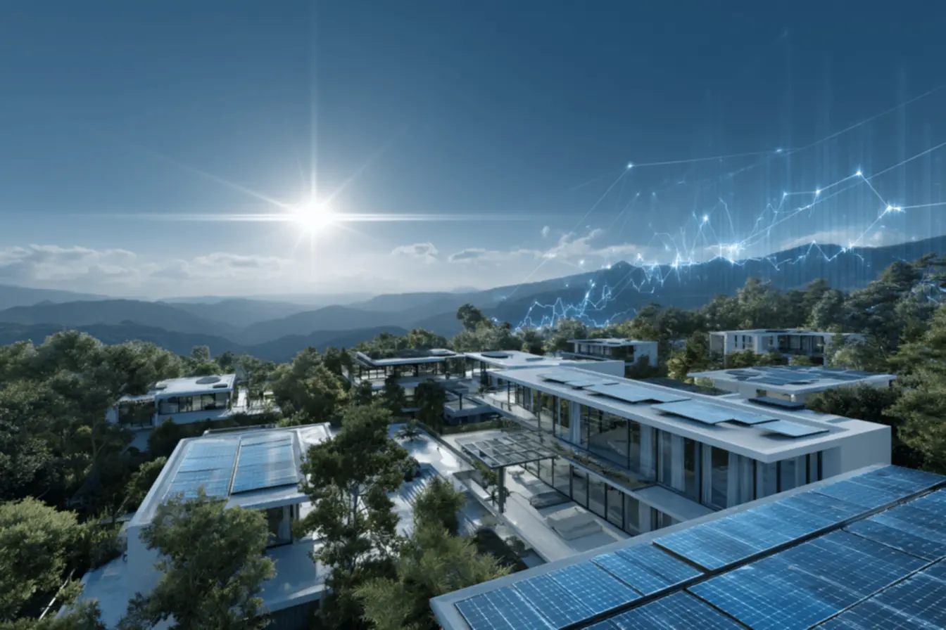 Gráfico de economia de custos com energia elétrica após a instalação de painéis solares.