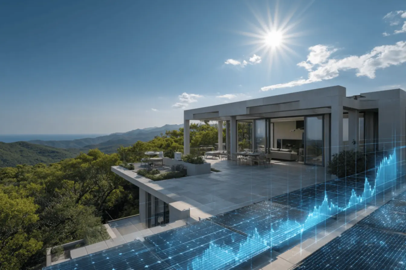 Família feliz em casa com energia solar, simbolizando a sustentabilidade e qualidade de vida.