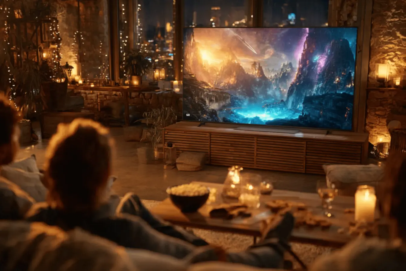 Tela de TV mostrando diversas opções de séries para maratonar na Netflix