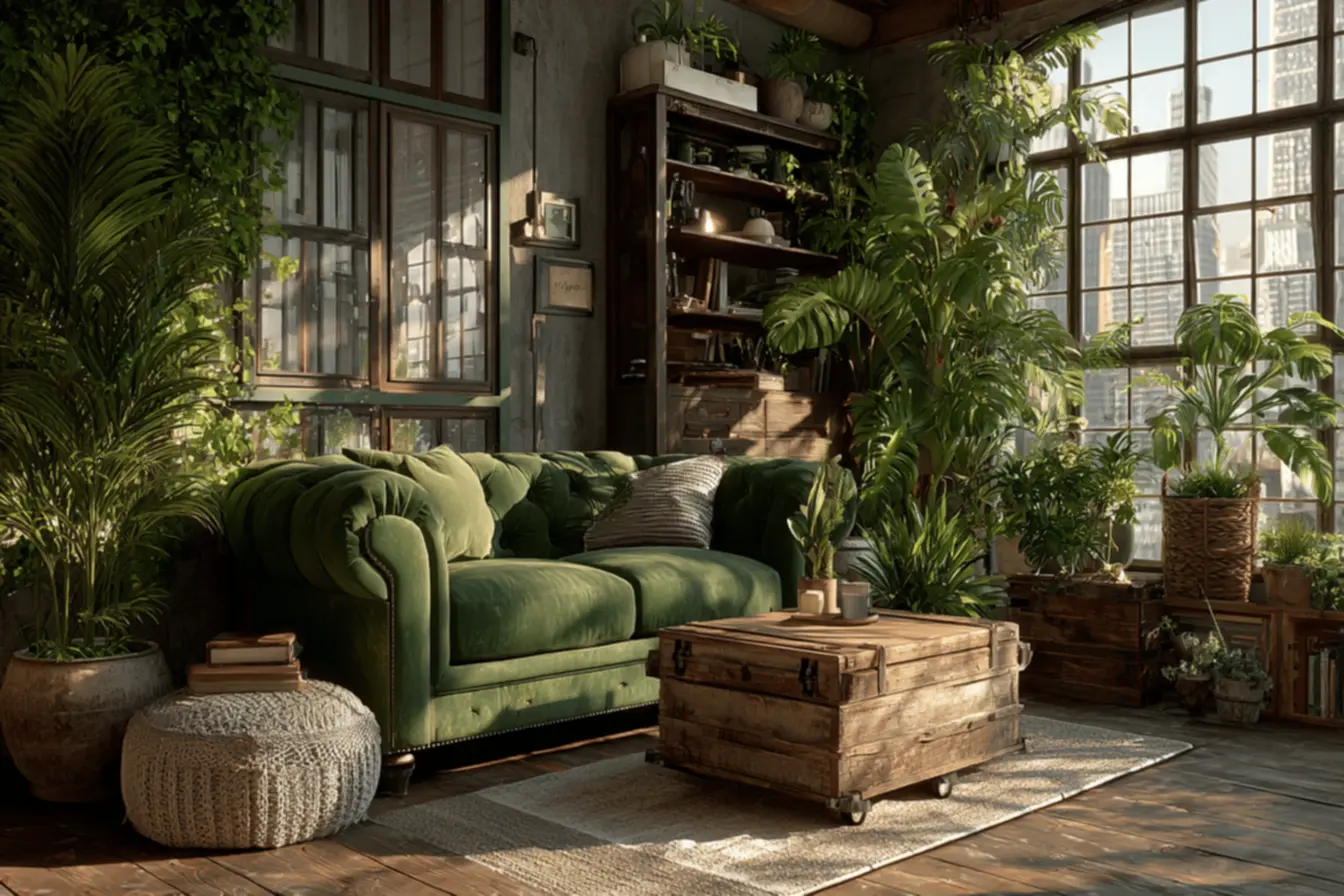 Decoração moderna com elementos naturais, refletindo as tendências na decoração 2026