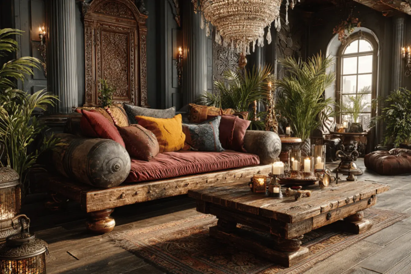 Design de interiores com objetos antigos que decoram casas modernas, unindo tradição e modernidade.