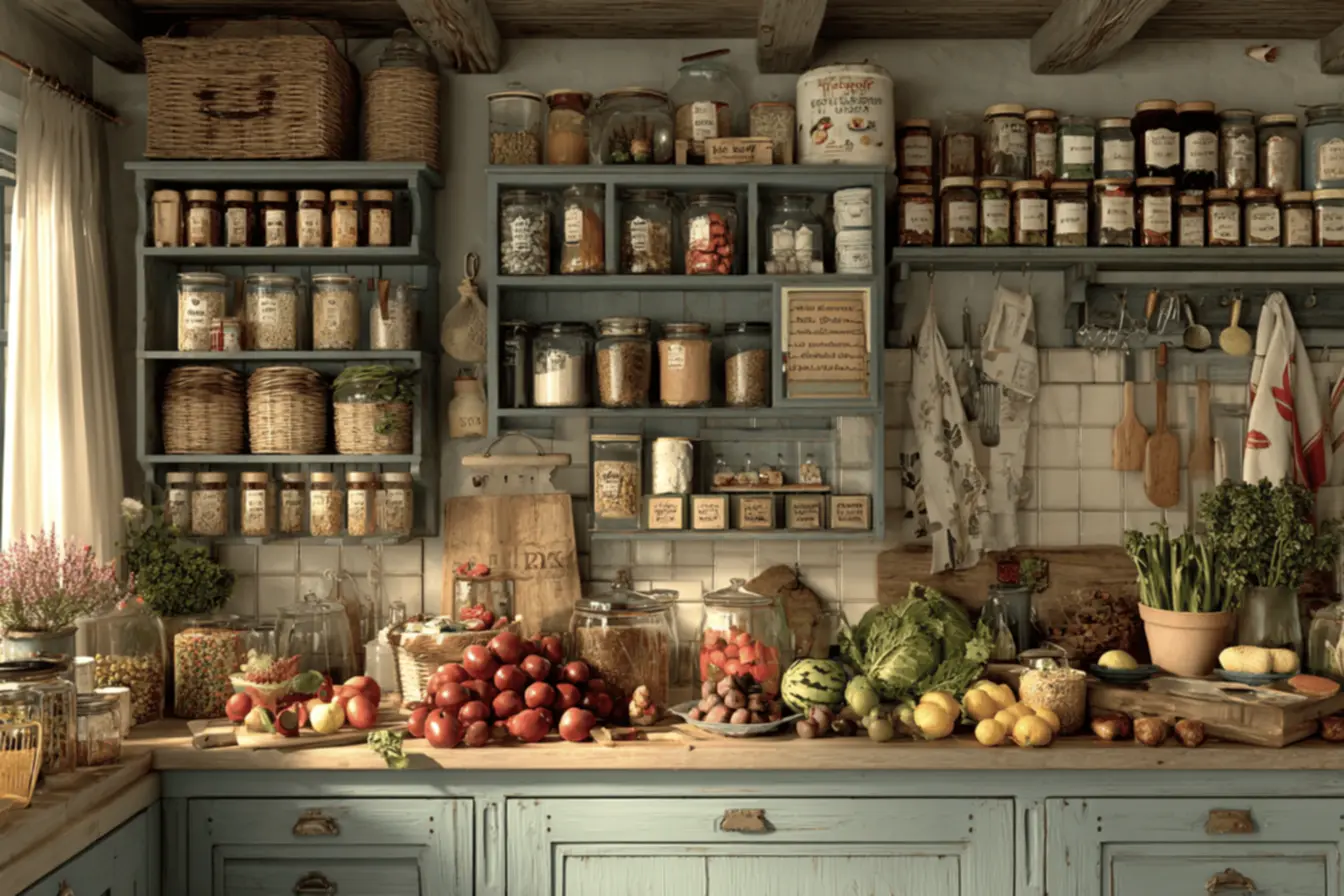 Painel perfurado (pegboard) na parede da cozinha para pendurar utensílios e liberar bancadas