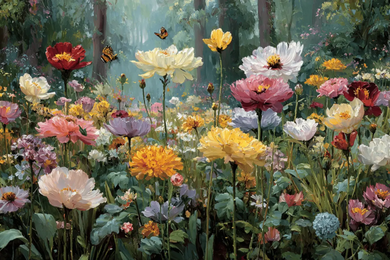 Jardim vibrante com flores que florescem o ano inteiro, um paraíso de cores e vida.