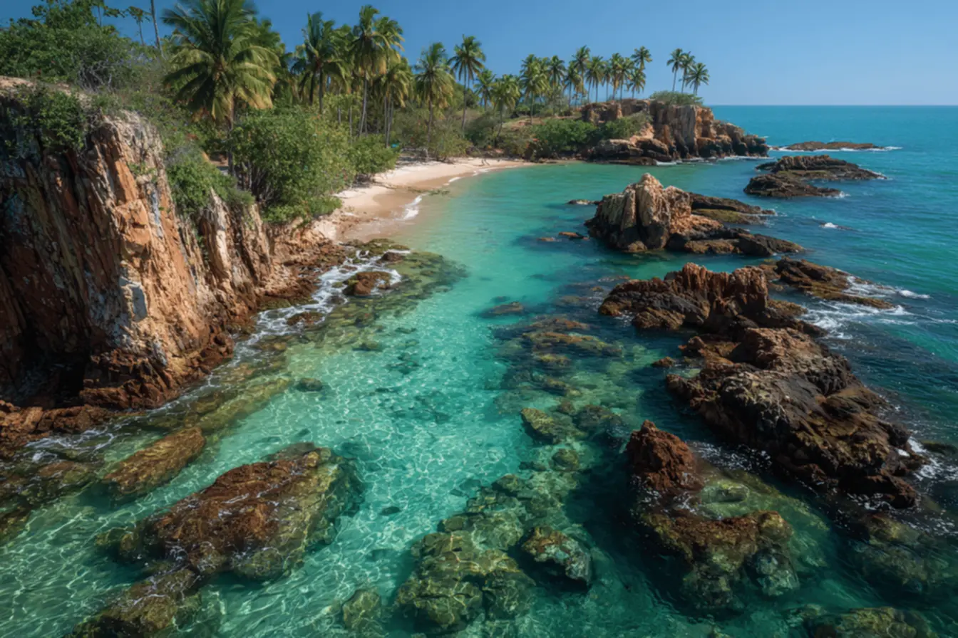 Piscina natural em Patacho, Alagoas, exemplificando a tranquilidade de destinos escondidos.