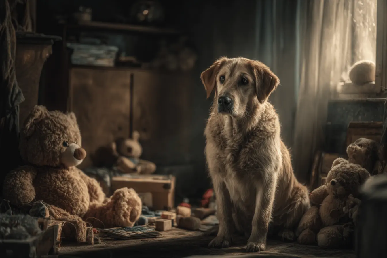 Cão deitado com aparente desconforto, indicando problemas de saúde.