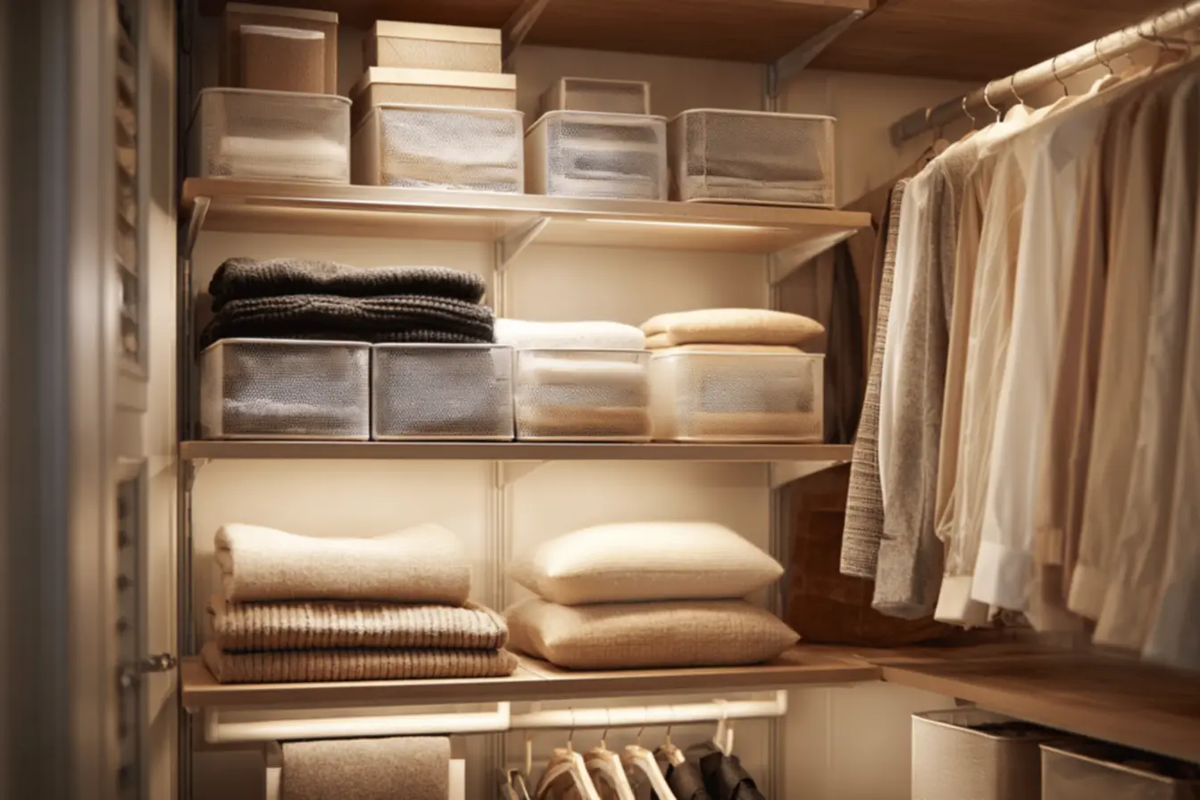 Cabides finos e múltiplos que são ótimos truques para caber mais roupas no armário, organizando o closet.