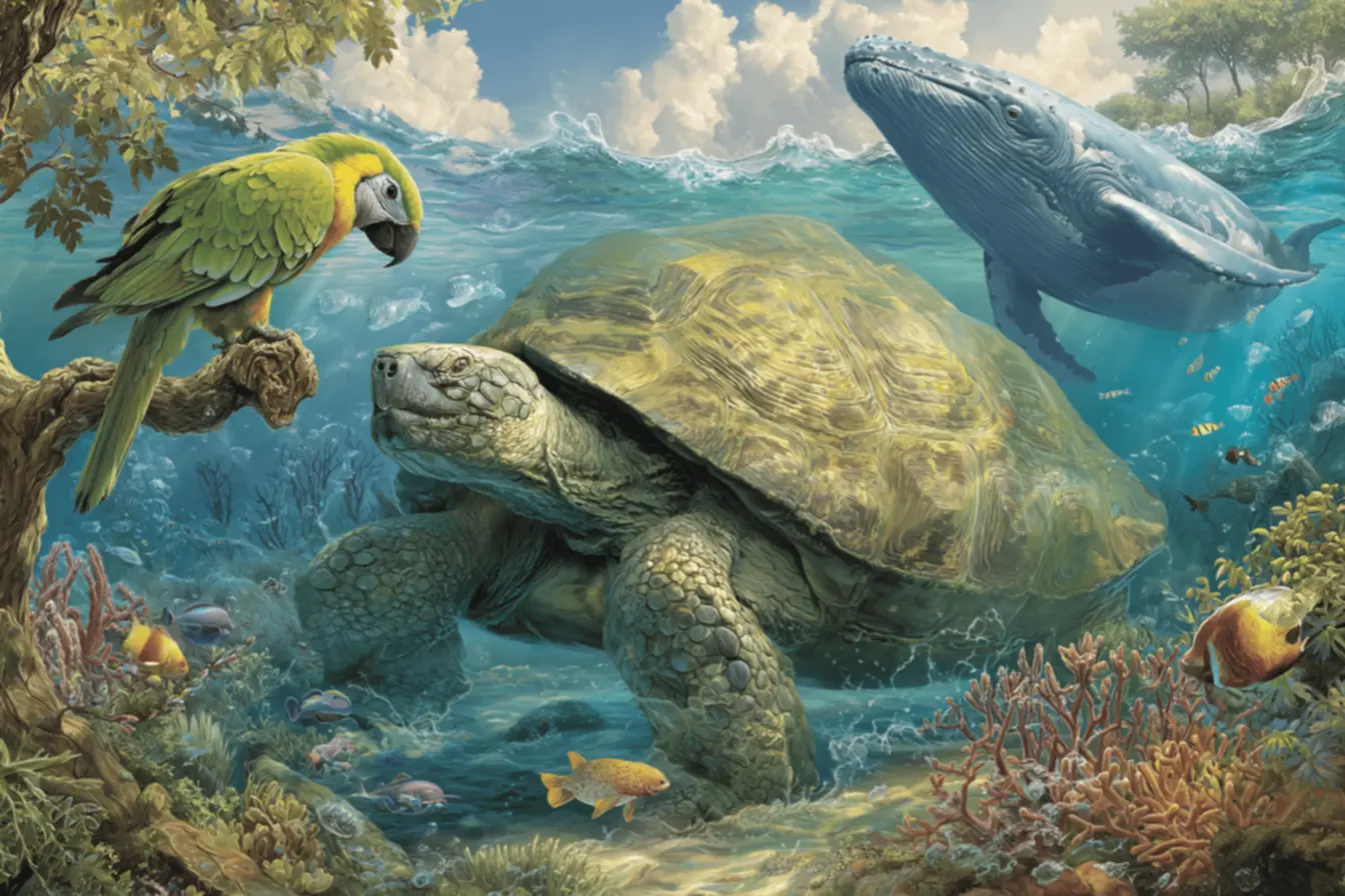 Baleia-da-groenlândia nadando em águas árticas, mostrando a beleza dos animais que vivem mais tempo.