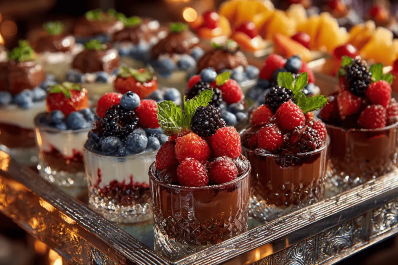 Ingredientes frescos e de alta qualidade para doces rápidos, como chocolate e frutas