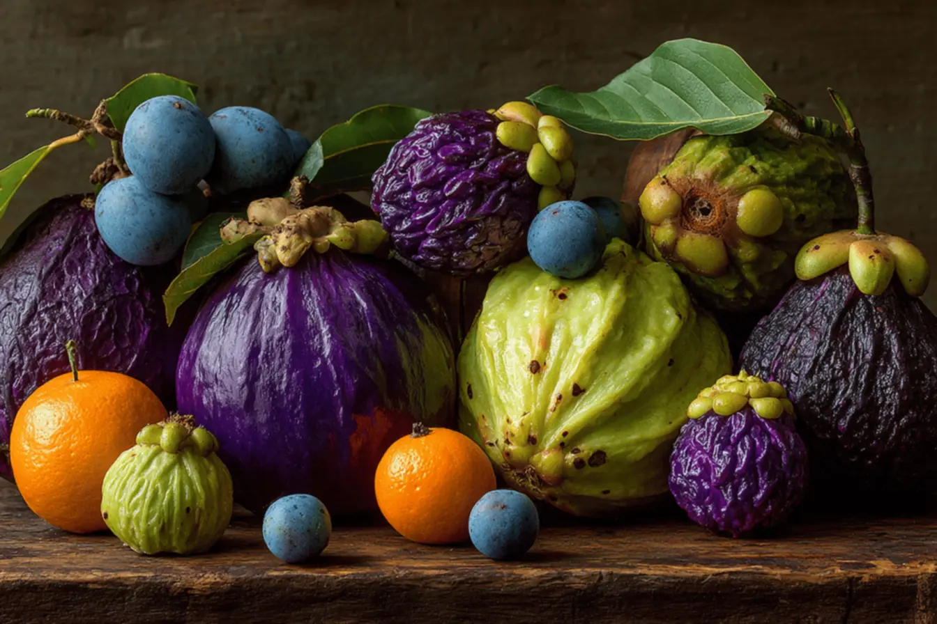 Diversidade de frutas exóticas brasileiras, incluindo frutas curiosas que existem no Brasil