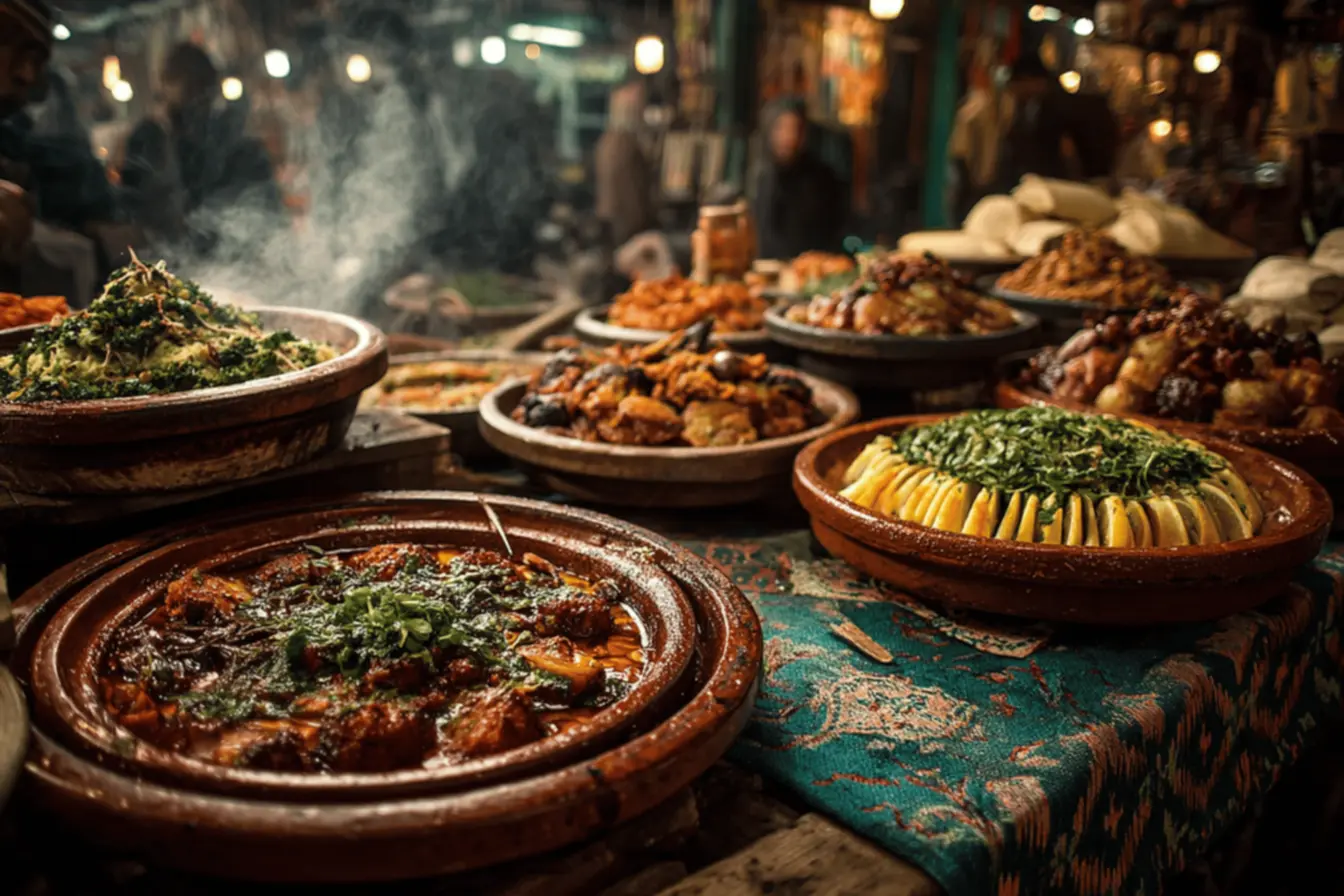 Experiência de degustação de uma iguaria local em um mercado vibrante, conectando-se com a cultura através do sabor.