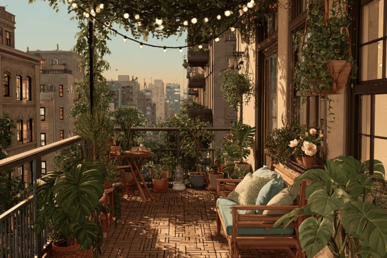 Jardim vertical com diversas espécies de plantas, uma das melhores ideias simples para decorar varandas.