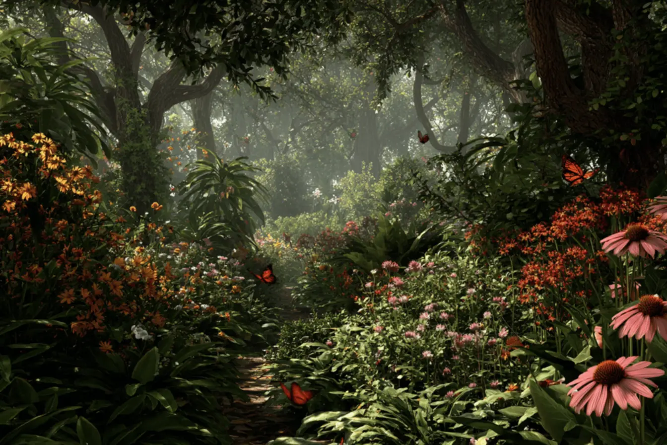 Jardim exuberante com plantas que crescem rápido, transformando o ambiente