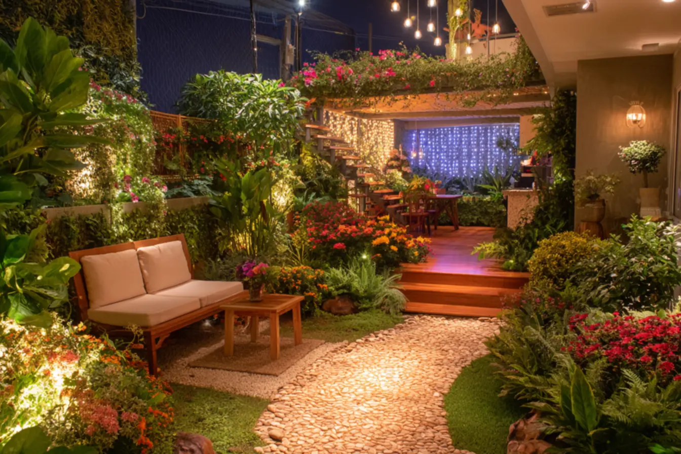 Decoração de pequenos jardins com plantas e pedras