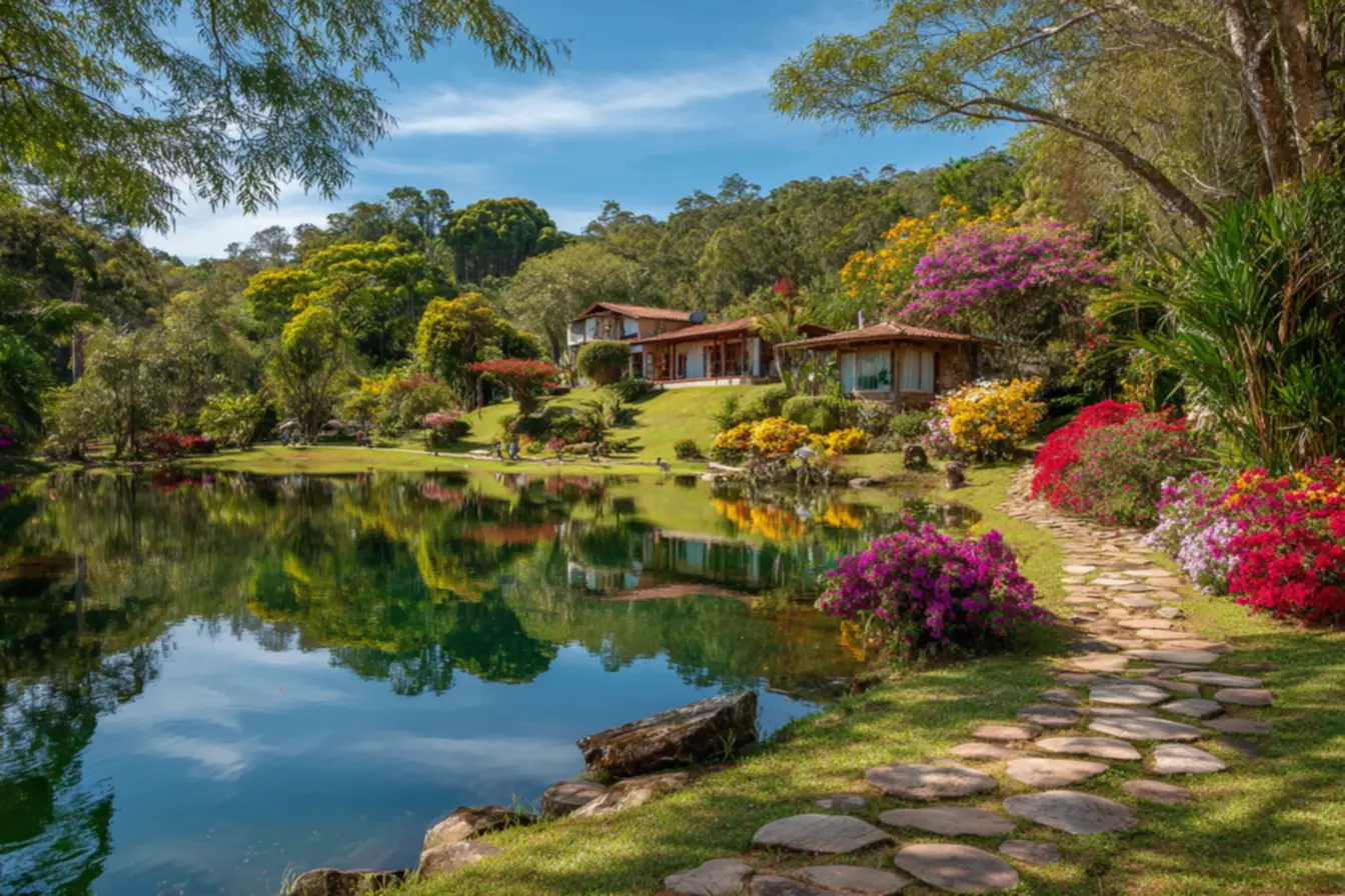 Chácara com piscina natural, ideal para relaxamento e lazer em família