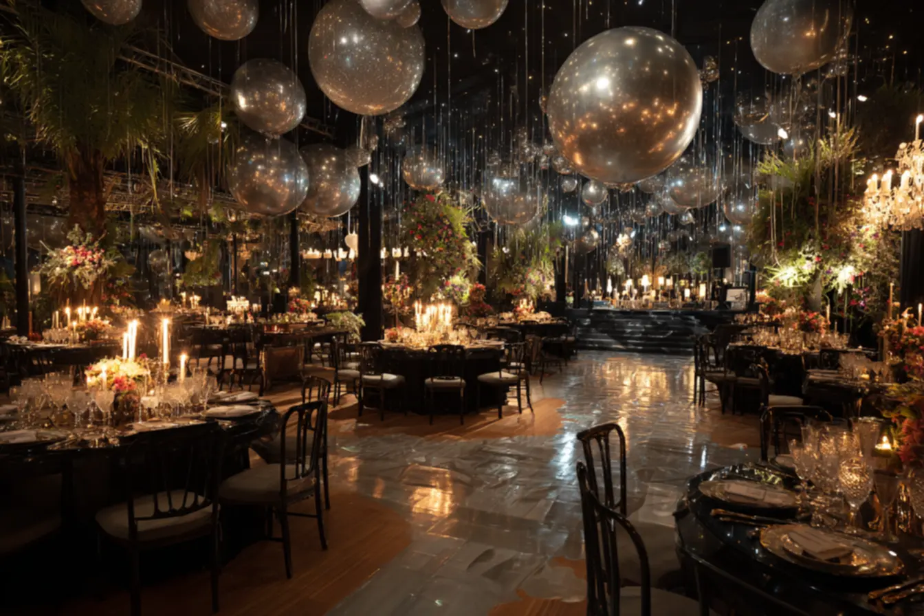 Balões dourados e prateados para decoração de Reveillon