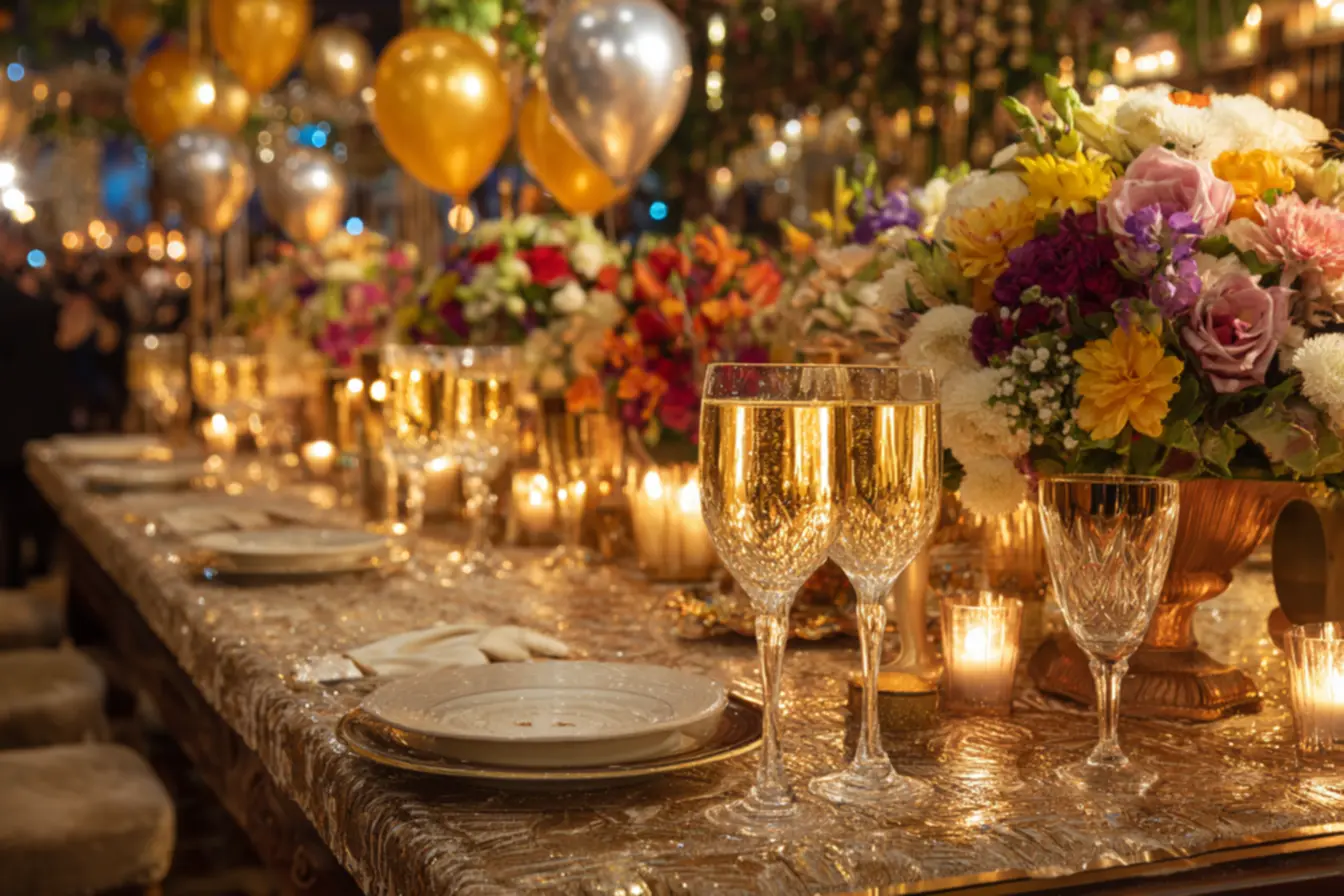 Balões e confetes para a decoração de Ano Novo