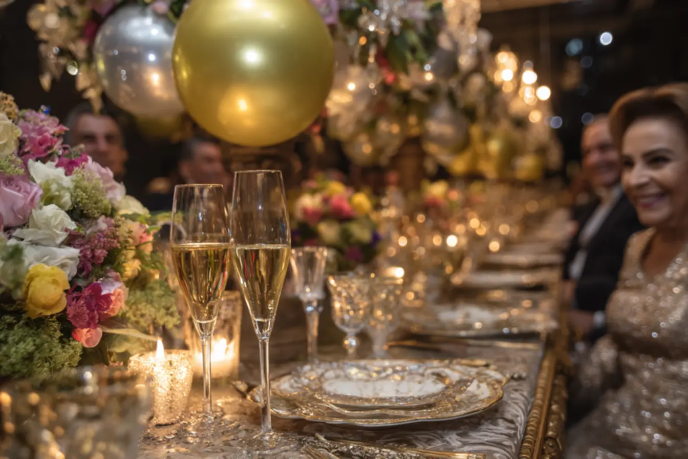 Decoração de Ano Novo com a cor branca e dourada