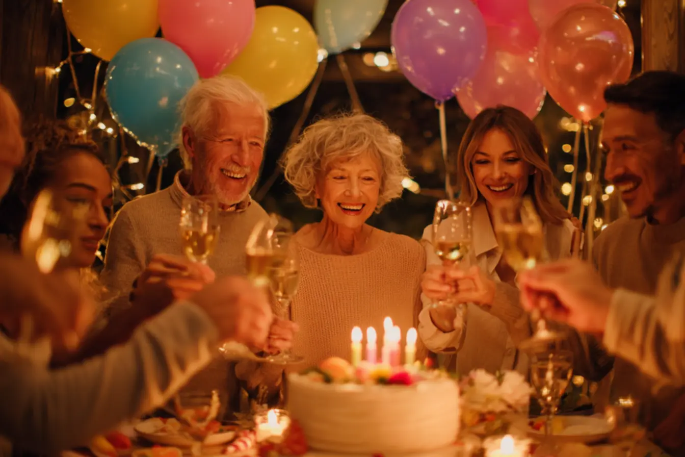 Celebração de Ano Novo com balões dourados