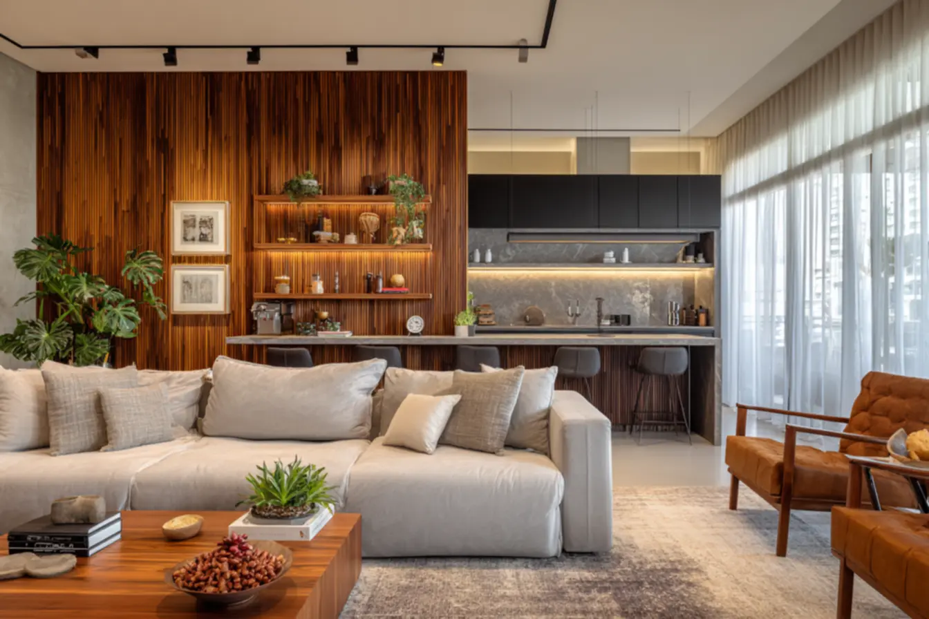 Mobiliário multifuncional para sala e cozinha integradas: praticidade.