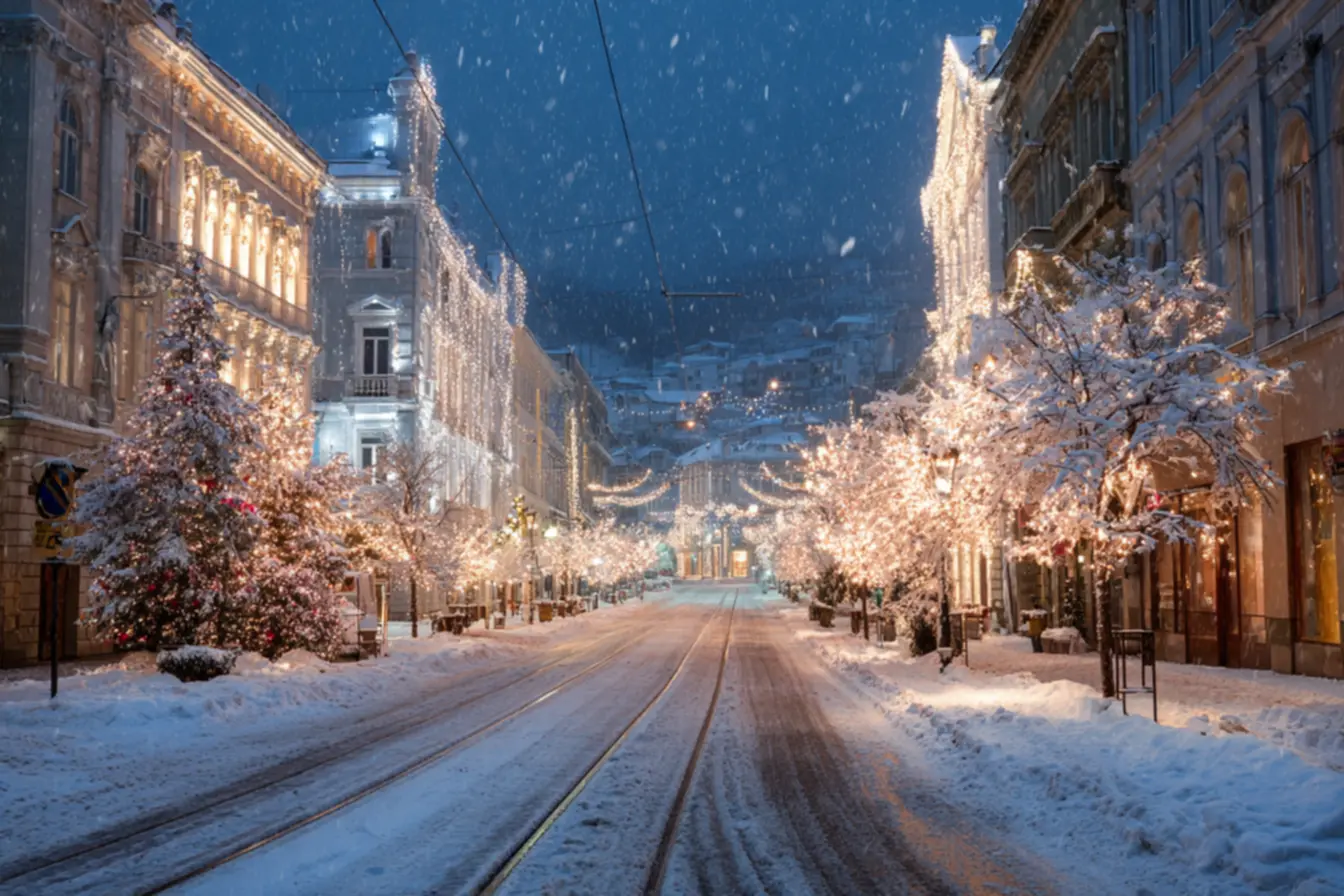 Papai Noel em uma cidade natalina