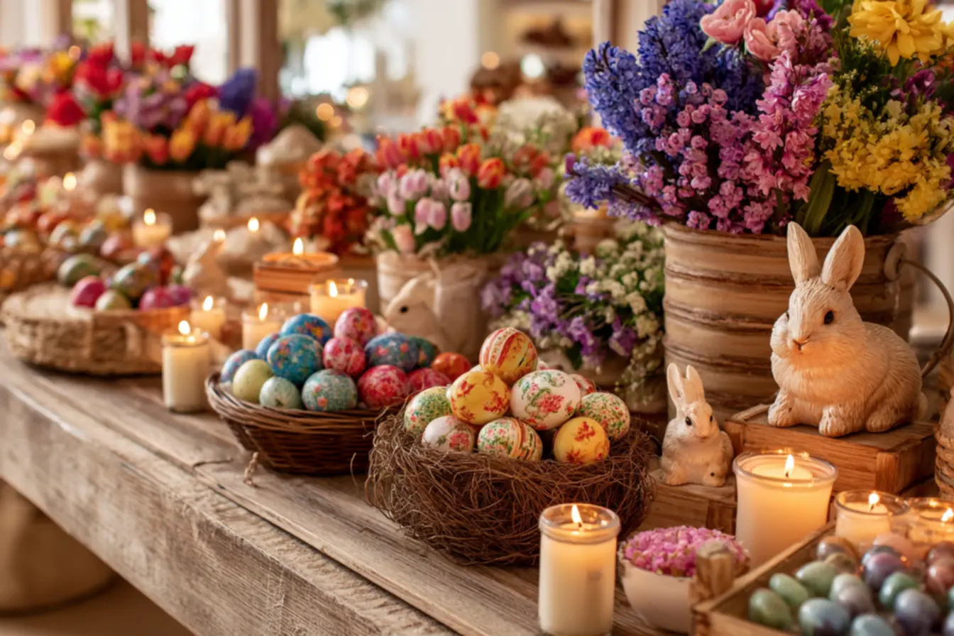 Ovos de páscoa decorados com diversas técnicas e materiais