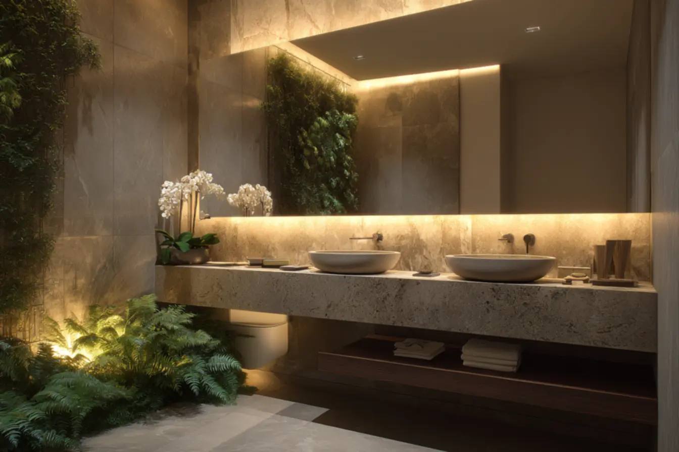 Box de banheiro sustentável com materiais reciclados