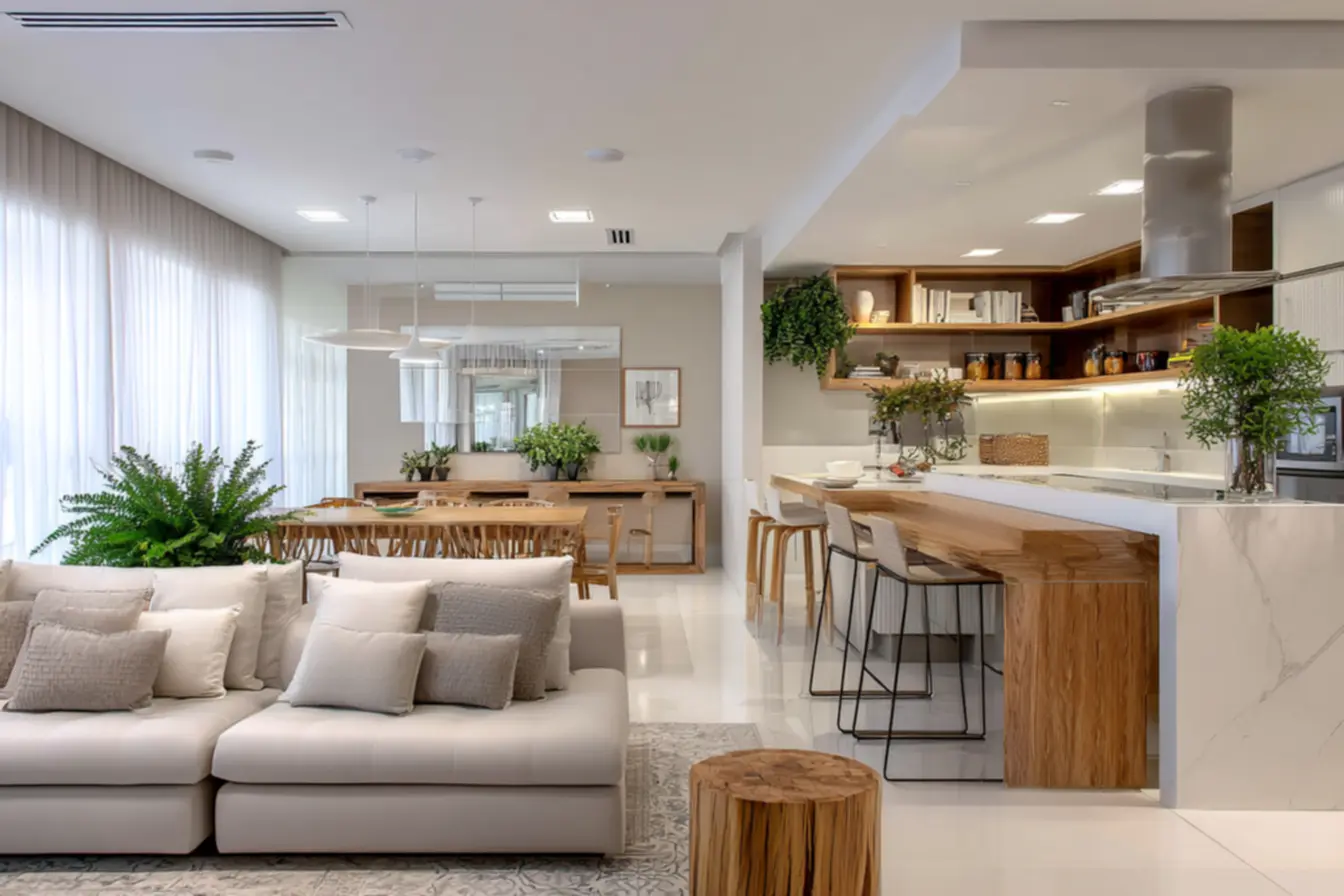 Iluminação e ventilação em cozinha com sala americana