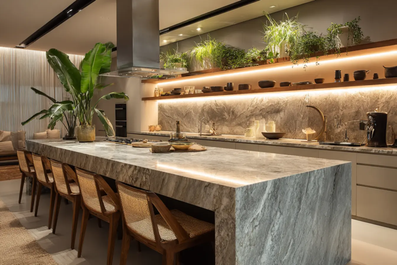 Ilha para cozinha com banquetas altas