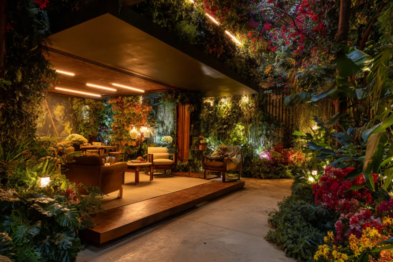 Cobertura para quintal com design moderno e materiais naturais