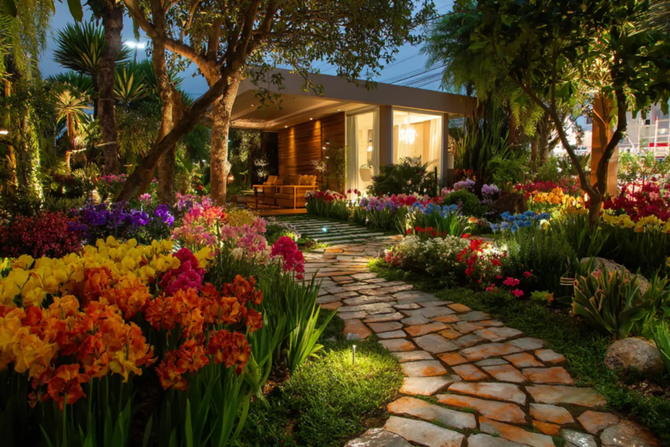 Jardim bem cuidado de casa com jardim