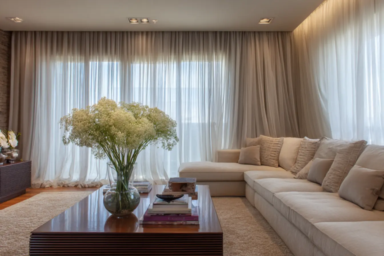 Ambiente iluminado com cortinas leves, ideal para quem busca estilo e bem-estar. Chega de cortina pesada e explore a leveza.