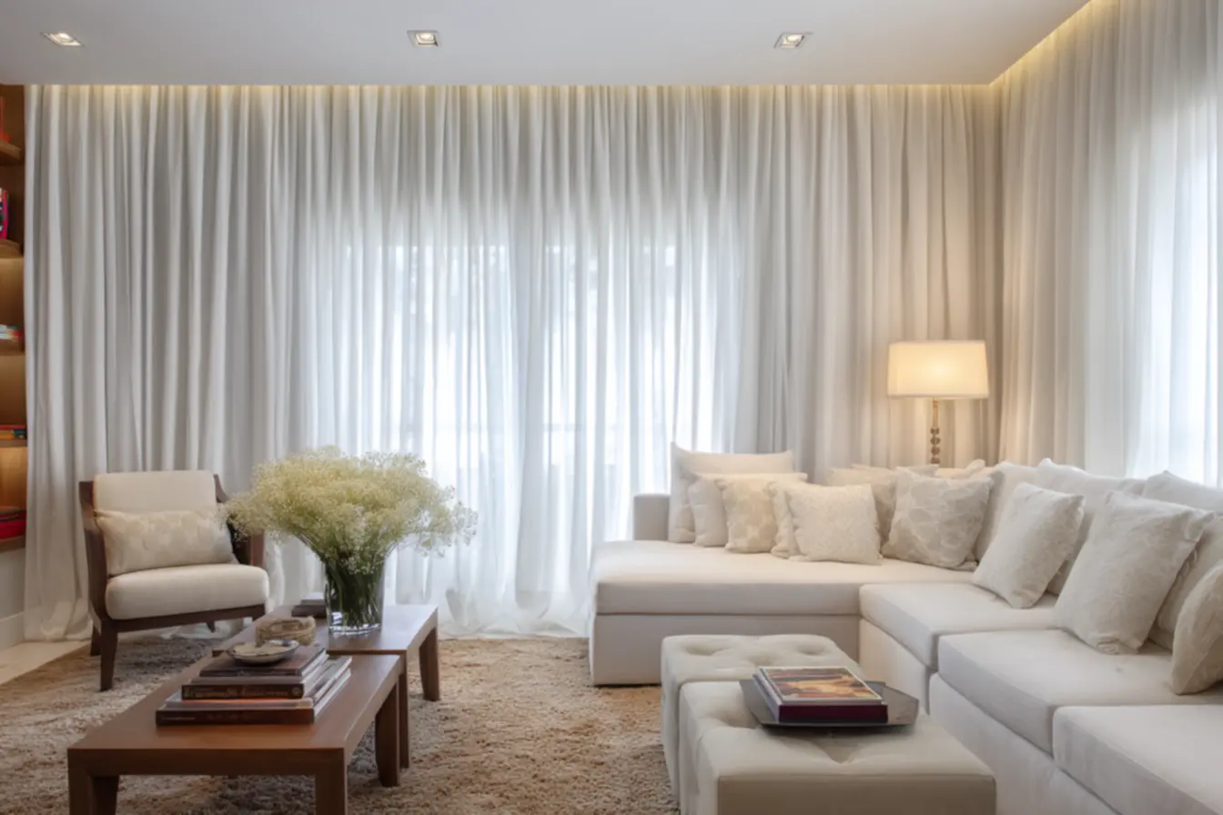 Persianas rolô modernas em um escritório em casa, otimizando a luz natural e a produtividade.