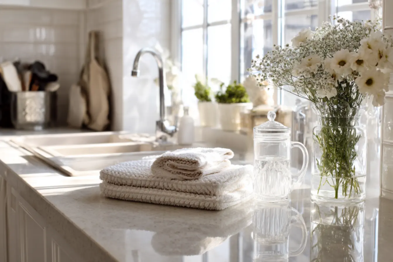 Pia reluzente sem umidade com tapetes absorventes