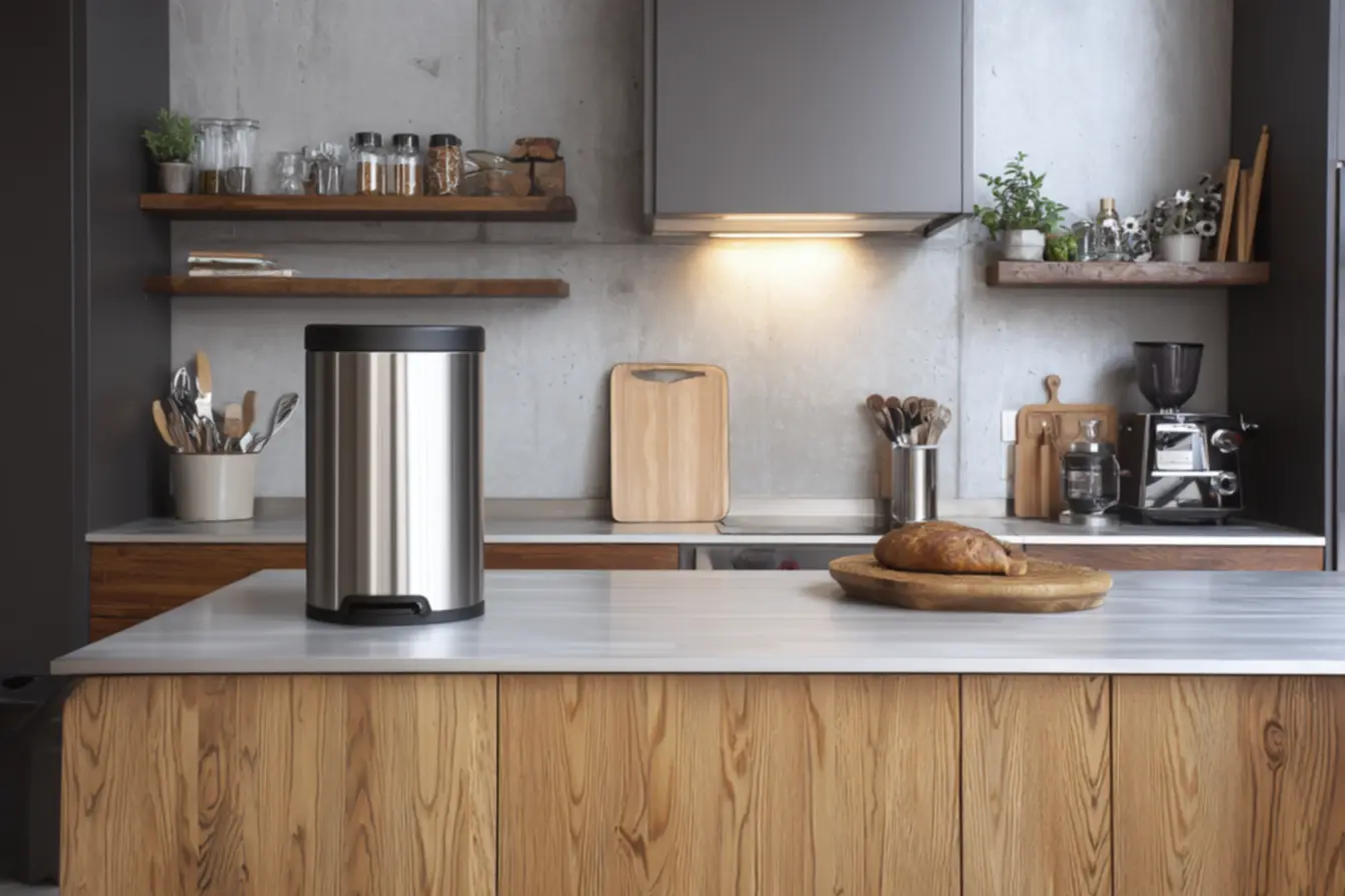 Lixeira de design com pedal para uma cozinha moderna e higiênica