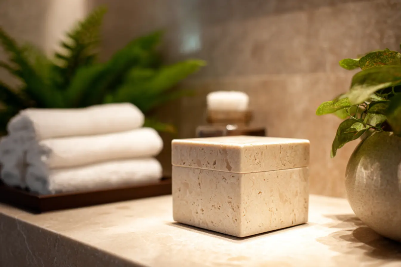 Pessoa usando um rodinho para remover água do box do banheiro, prevenindo manchas